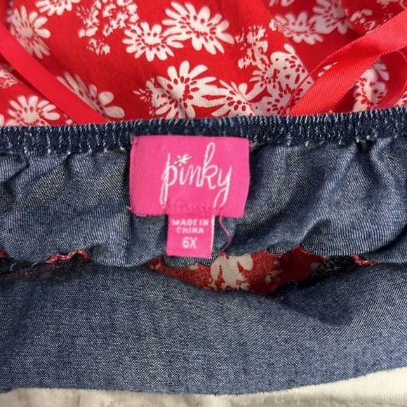 PINKY girls sleeveless halter top style dress. Backless. Red, white and blue. - Picture 6 of 10